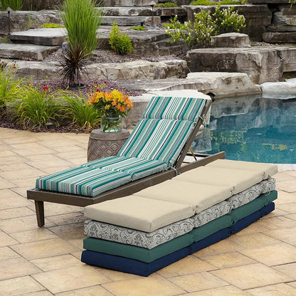 Arden Outdoor Chaise Cushion, 21 in x 72 in, Weather-Proof, Rain-Proof, Fade Resistant Patio Cushion for Chaise Lounger Teal Cobalt Stripe | Lounge Cushion, Weather-Proof, Rain-Proof, Fade Resistant for Chaise Lounger, Mold and Mildew Resistant