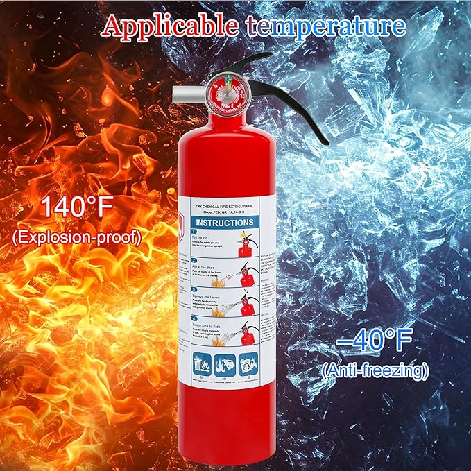 4 Pack ABC Dry Chemical Fire Extinguishers, 2.5 lb 1A:10B:C Rating for Home, Car, Boat, Quick Release Handle, Compact & Portable Dry Powder Extinguisher