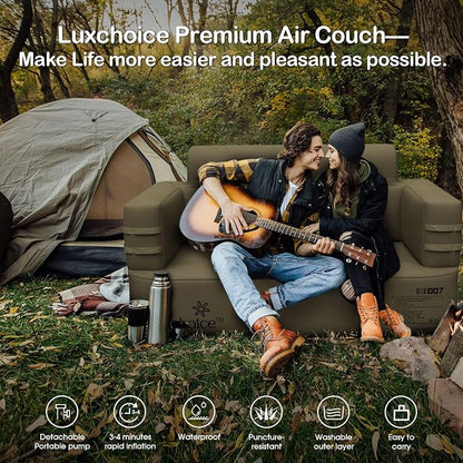 Inflatable Couch Loveseat Camping Couch Built-in Rechargeable Pump Air Sofa | Blow up Couch Durable 1000D Oxford Fabric Outdoor Camping Couch 2 mins Camping Furniture for Backyard RV Travel Movie Night