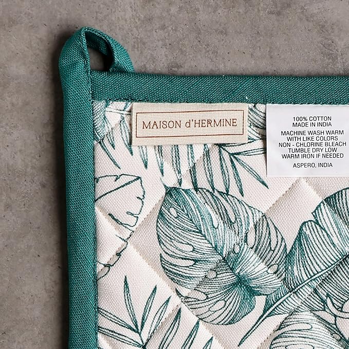 Maison d' Hermine 100% Cotton Oven Mitt & Pot Holder Set (7.5"x13" & 8"x8") Heat Resistant BBQ Cooking Gloves with Loop Baking Grilling Kitchen Hotel Home Farmhouse Spring Summer (Tropiques)