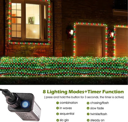 BlcTec Outdoor Christmas Lights 360 LED 9.8ft x 6.6ft Christmas Net Lights with 8 Modes, UL Certified, Timer, Connectable, Waterproof for Bushes, Shrubs, Yard Outdoor Decorations, Red White Green