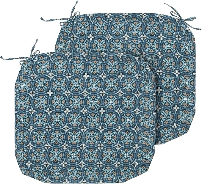 Magpie Fabrics Indoor Outdoor Cushion Cover Replacement 2 Pack, NO Insert! Water Repellent Slipcover with Ties Decor for Patio Garden Chair Seat Sofa Bench Wicker(Morgan Medal Blue, 20x18x4 Inch)