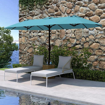 15FT Double Sided Patio Umbrella with Base Included Large Outdoor Market Umbrella with Crank Handle, UV Resistant Canopy, Sturdy Frame for Garden, Poolside, Deck, Sky Blue