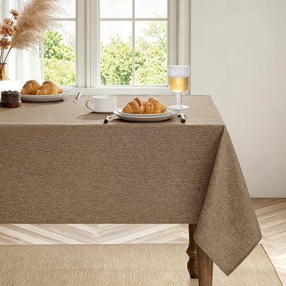Decorelia Faux Linen Tablecloth for Dining Room, 60 x 104 Inch (8-10 Seats), Coffee