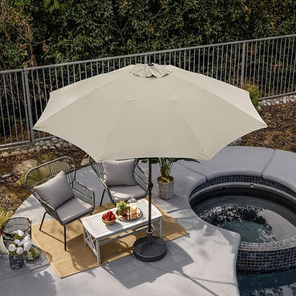 Sunline 9 ft Patio Umbrella with Crank & Push Button Tilt, Outdoor Market Umbrella with UV Protection & Wind Vent and Fiberglass Ribs, Metal Frame for Deck, Pool & Table, Antique Beige