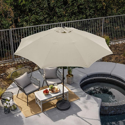 Sunline 9 ft Patio Umbrella with Crank & Push Button Tilt, Outdoor Market Umbrella with UV Protection & Wind Vent and Fiberglass Ribs, Metal Frame for Deck, Pool & Table, Antique Beige