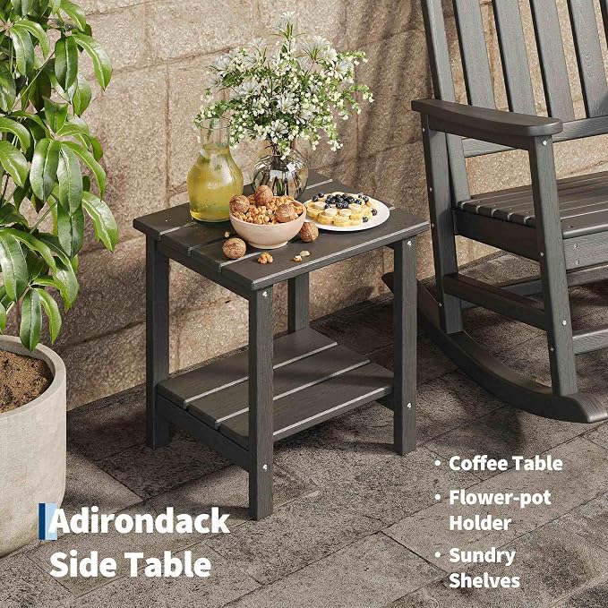 Garvee HDPE Rocking Chair Outdoor Set of 4 with 2 Side Table - Poly High Back Porch Rocker Chairs for Adults - All Weather Resistant Furniture for Patio Front Porch - Black