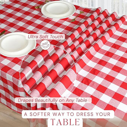 Buffalo Plaid Check 60"x84" Tablecloth 100% Cotton Washable Rustic Rectangle Table Cover Decorative for Gifts, Dining, BBQ, Buffet Parties & Camping - Red