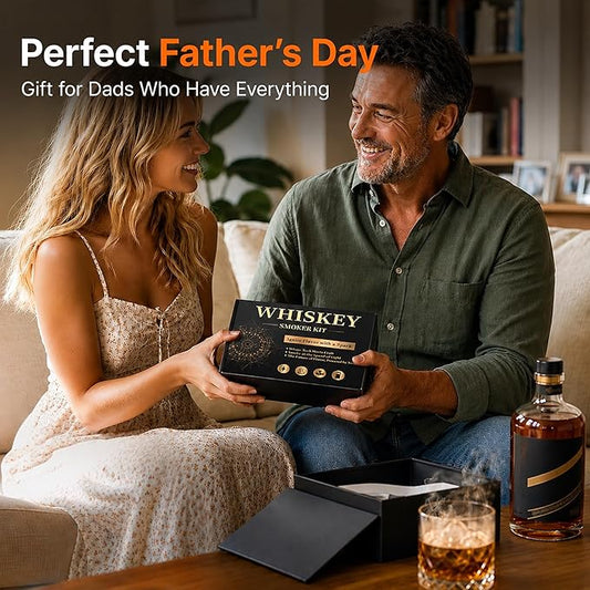 Electric Whiskey Smoker Kit with Led Lights, No Butane Needed, Cocktail Old Fashioned Bourbon Drink Smoker Kit, 6 Flavors Natural Wood Chips, Bourbon Whiskey Gifts for Men, Dad, Husband