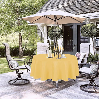 LUSHVIDA Round Outdoor Tablecloth with Umbrella Hole and Zipper, 60 Inch Yellow, Washable Waterproof Table Cloth Spill Proof Wrinkle Free Table Cover for Patio Spring Summer Picnic BBQS