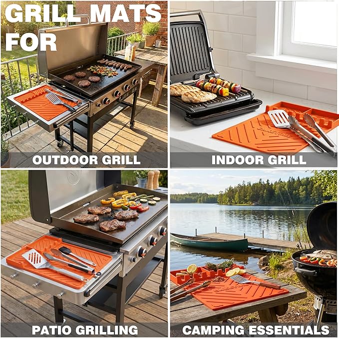 CAKETIME Silicone Grill Mats for Blackstone George Foreman Griddle Baking Cooking Kitchen Heat Resistant Camping RV Travel Essential Electric Fryer BBQ Gift Patio Park Garden Outside Summer Must Have