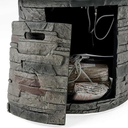 31'' Propane Fire Pit Table Hidden Tank Inside, 40,000 BTU Outdoor Round Gas Firepit with Auto-Ignition, Lava Rock for Patio Deck, Imitation Stone Concrete, CSA Certified, Gray
