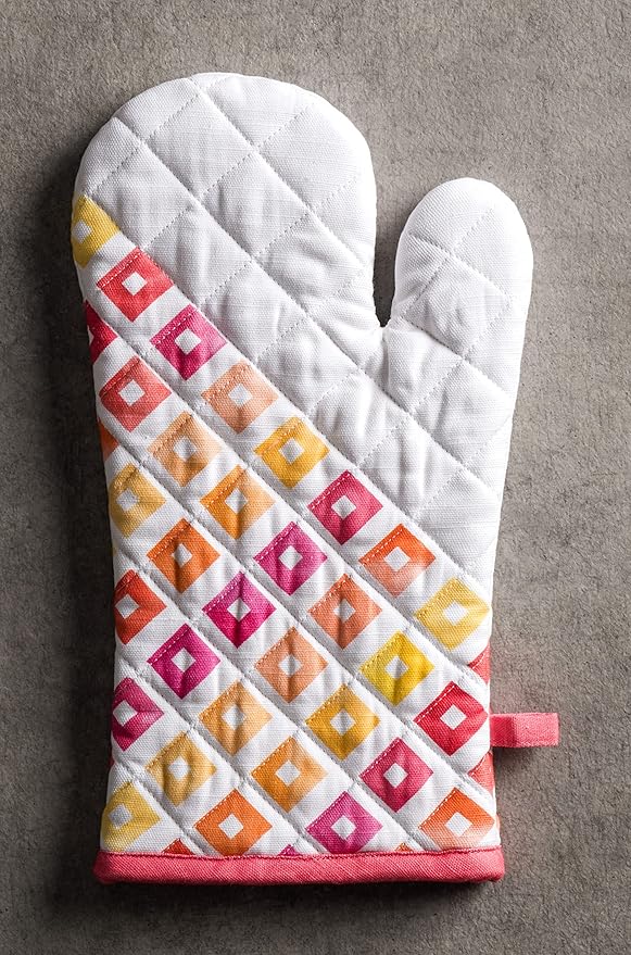 Maison d'Hermine Oven Gloves 100% Cotton Oven Mitt 7" x 13" with Loop Heat Resistant BBQ Cooking Gloves Baking Grilling Kitchen Hotel Home Farmhouse Spring Summer (Pack of 1, Summer Maze)