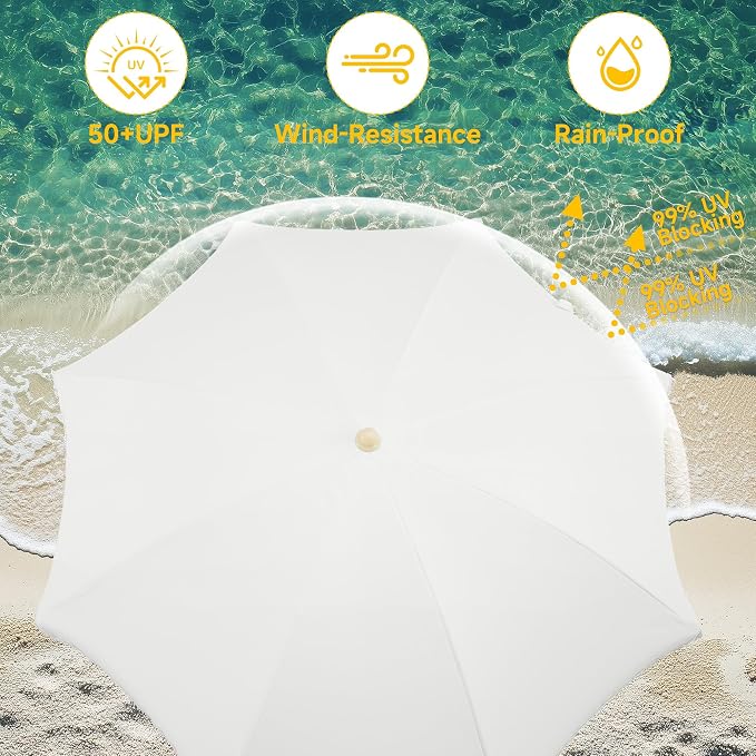 7FT Boho Patio Umberlla with Fringe,UPF50+ Outdoor Umbrella with Fiberglass Ribs and Push Button Tilt,Tassels Umbrella for Beach,Terrace,Picnic