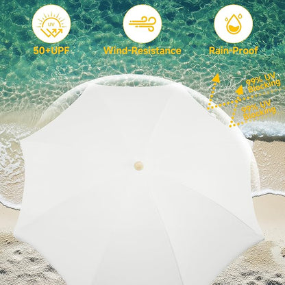 7FT Boho Patio Umberlla with Fringe,UPF50+ Outdoor Umbrella with Fiberglass Ribs and Push Button Tilt,Tassels Umbrella for Beach,Terrace,Picnic