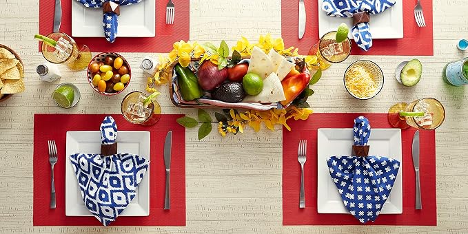 DII PVC Tabletop Collection Woven Indoor/Outdoor, Placemat Set, 13x17.25, Tango Red, 6 Piece (Pack of 12)