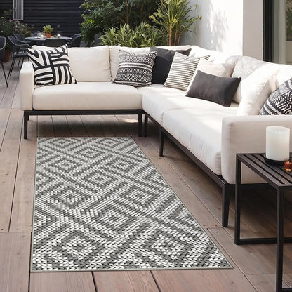 GENIMO Outdoor Rug 3'x5' Waterproof for Porch, Plastic Door Mat Cloud Grey | Outside Larger Modern Carpet Mat for Porch Decor, Deck, Balcony, Camping, RV, Backyard, Picnic, Beach, Reversible, Foldable