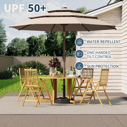9FT 3 Tiers Patio Umbrella With Auto Tilt And Crank, Outdoor Table Market Umbrella with 8 Sturdy Ribs for Garden, Lawn, Deck, Backyard and Pool