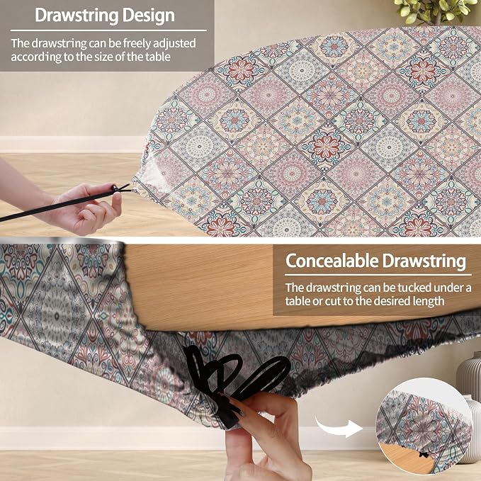 opstellen Fitted Round Tablecloth for 45-54" Tables Spring Summer Fall Rustic Stain Resistant Mantel para Mesa Redonda Kitchen Living Room Needs Campers Picnic Inside Outdoors Supplies
