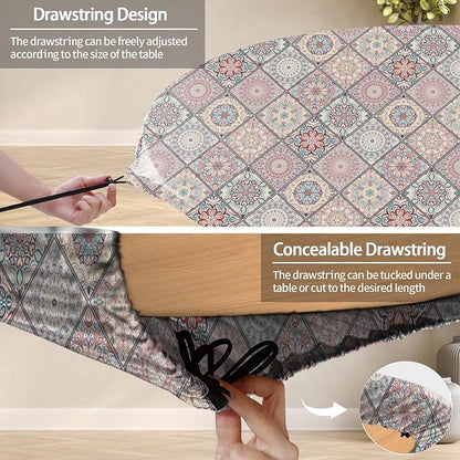 opstellen Fitted Round Tablecloth for 36-44" Tables Spring Summer Fall Rustic Stain Resistant Mantel para Mesa Redonda Kitchen Living Room Needs Campers Picnic Inside Outdoors Supplies