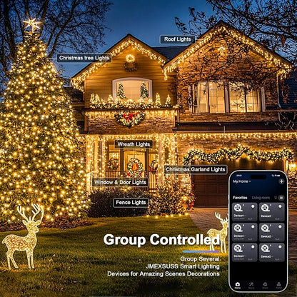 JMEXSUSS 800 LED RGB String Light Outdoor Indoor, Halloween Lights Plug in | 264 Ft Color Changing Christmas Lights Clear Wire Smart Lights for Bedroom Tree Room Party Birthday Xmas Decor, Remote
