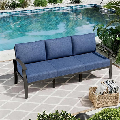 ALAULM Aluminum 3-Seat Patio Furniture Set, Metal Outdoor Furniture Sectional Sofas w/5.1" Cushions for Patio, Backyard, Poolside-DarkBlue