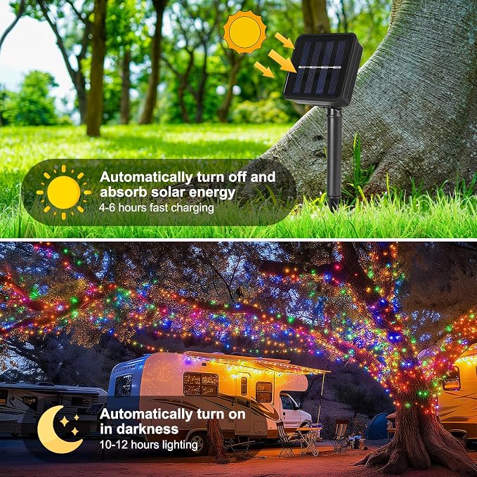 2 Pack Solar String Lights for Outside,Each 33Ft 100 LED Solar String Lights Outdoor Waterproof with 8 Modes,Solar Lights Outdoor for Patio, Garden, Tree, Party Decor-Multicolor
