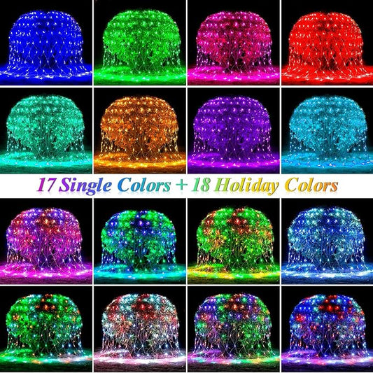 204 LED Net Lights, 35 Colors Changing Christmas Net Lights Outdoor, 9.8ft x 6.6ft Connectable Bush Mesh Light Clear Wire for Halloween Christmas Tree Holiday Wedding Party Gazebo Patio Decor