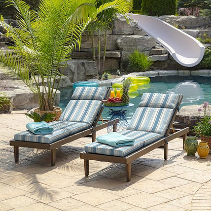 Arden Outdoor Chaise Cushion, 22x77, French Blue Stripe | Lounge Cushion, Rain-Proof, Fade Resistant, Mold and Mildew Resistant
