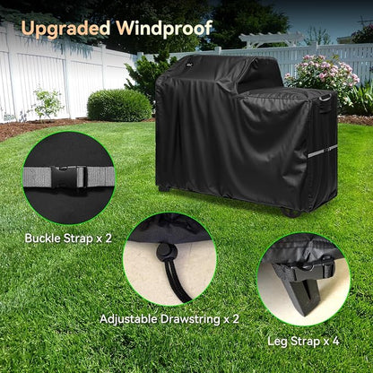 Waterproof Full-Length All Weather Grill Cover Accessory for Traeger Woodridge Pellet Grill and Smoker TFB86MLH,Tear & Fade Resistant Windproof Grill Cover with Buckle,Drawstring,Black