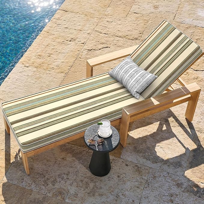LVTXIII Outdoor Chaise Lounge Cushion 72x21x3 Inch, Water-Repellent Patio Seat Cushion with Ties & Hidden Zipper, Thick Foam Pad for Lawn Chair, Poolside, Patio Furniture, Stripe Onyx