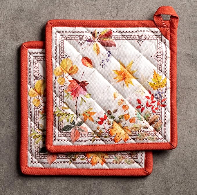 Maison d' Hermine Pot Holders 100% Cotton Potholders (8" x 8", Pack of 2) | Heat Resistant Hot Pads with Loop BBQ Cooking Baking Hotel Kitchen Handling Hot Pans Thanksgiving Christmas - Amarante