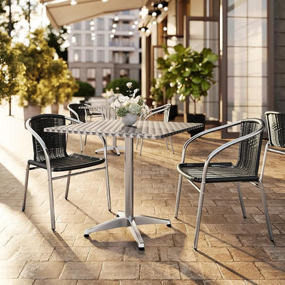 Flash Furniture Lila 31.5'' Square Aluminum Indoor-Outdoor Table Set with 2 Black Rattan Chairs | Indoor/Outdoor Use, Black Rattan Chairs