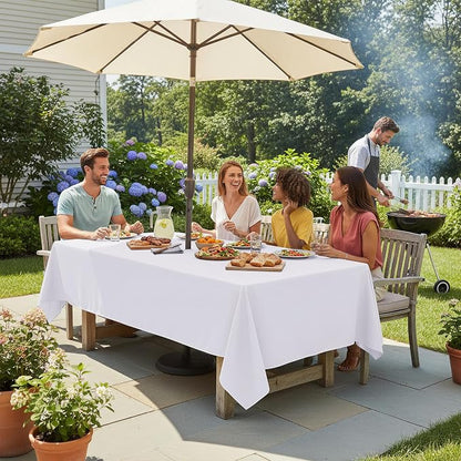 LUSHVIDA Rectangle Outdoor Tablecloth with Umbrella Hole and Zipper, 60x84 Inch White, Washable Waterproof Table Cloth Spill Proof Wrinkle Free Table Cover for Patio Spring Summer Picnic BBQS