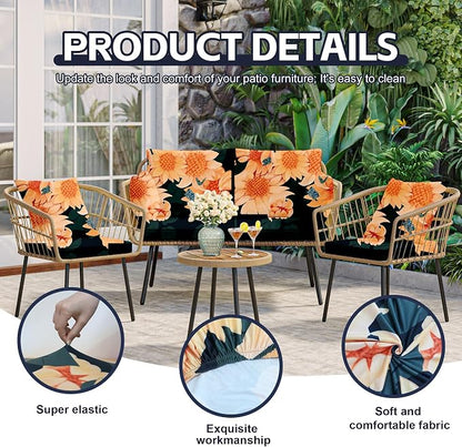8Pcs Patio Cushion Covers, Outdoor Stretch Cushion Covers, Washable | Stretch Fit, Replacement, Washable and Reusable Furniture Protectors, Fits most patio furniture cushion covers, Cover Only