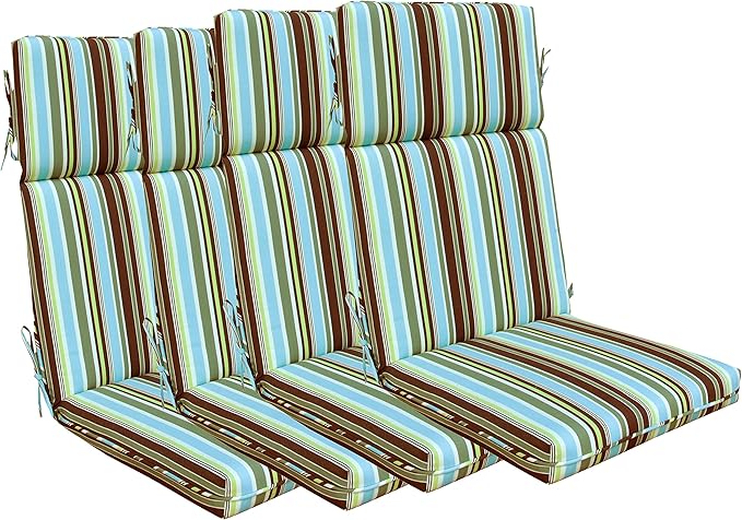 Indoor Outdoor High Back Chair Cushions Replacement Patio Chair Seat Cushions Set of 4 Green/Coffee/Blue Stripe