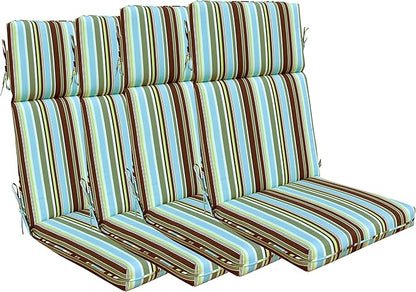 Indoor Outdoor High Back Chair Cushions Replacement Patio Chair Seat Cushions Set of 4 Green/Coffee/Blue Stripe