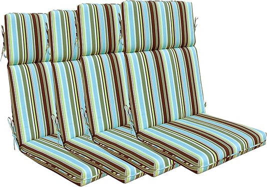 Indoor Outdoor High Back Chair Cushions Replacement Patio Chair Seat Cushions Set of 4 Green/Coffee/Blue Stripe