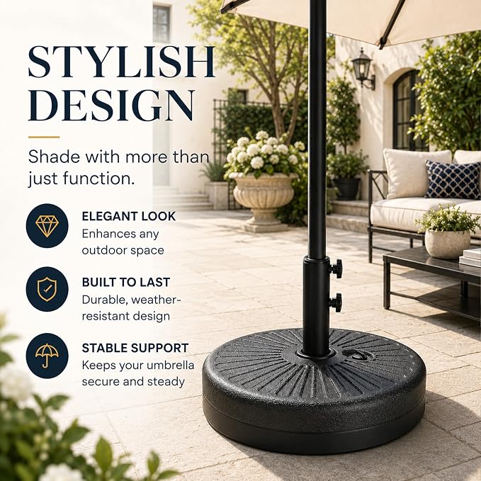 20" 50 lbs Fillable Heavy Duty Umbrella Base, Stable Outdoor Stand, Durable Holder for Lawn Patio Deck and Poolside Parasols, Black