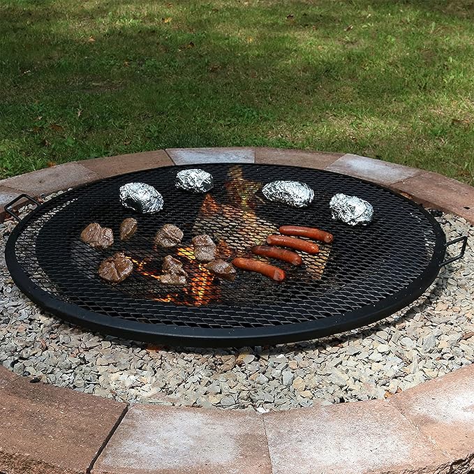 Sunnydaze X-Marks Outdoor Fire Pit Grill Grate for Cooking - Round Fire Pit Grate - Steel Campfire BBQ Grill with Handles - 22-Inch