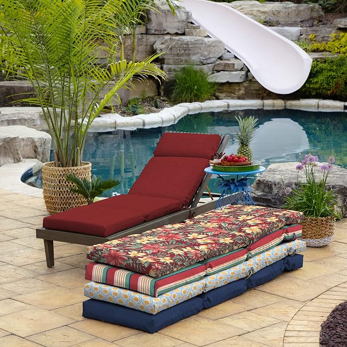 Arden Outdoor Chaise Cushion, 22 x 77, Rain-Proof, Fade Resistant Ruby Red Leala | Lounge Cushion, Rain-Proof, Fade Resistant, Mold and Mildew Resistant