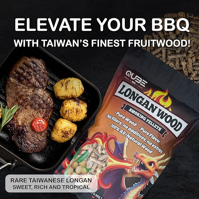Taiwanese Longan Wood Smoking Pellets | Rare Fruitwood Flavor Enhancer | Use Less for Amazing Smoke | 100% Natural Hardwood for All Grills & Smokers | 2 lb Bag