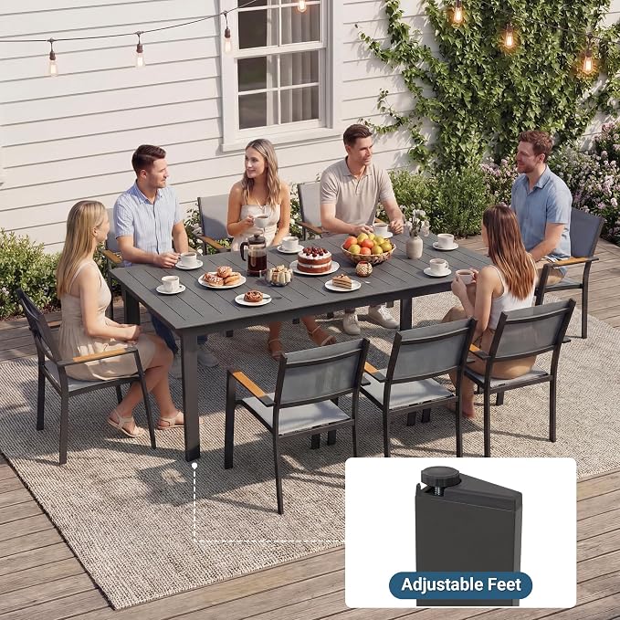 FansaFurn Patio Furniture Set with 121" Extendable Dining Table, Patio Table Set for 4–12 People, All-Weather Aluminum Outdoor Furniture, Outdoor Dining Set for Backyard, Porch, and Garde, Grey