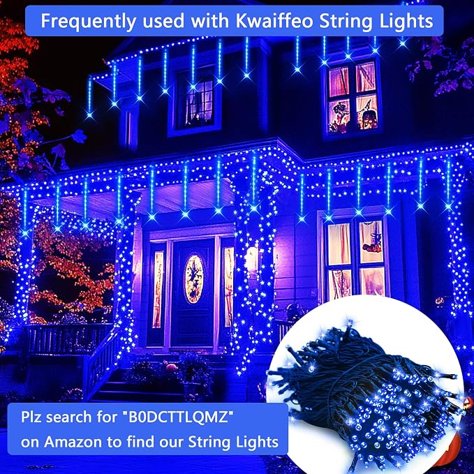 Blue Icicle Lights for Outside, 40-Tube Meteor Shower Lights for Chrismtas | Equal to 5 Sets of 8-Tubes, Waterproof Large Meteor Light for Xmas Halloween Yard Lawn Outdoor Decorations, UL Plug