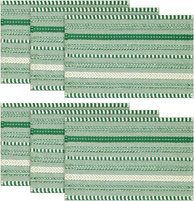 Artoid Mode Emerald Farmhouse Woven Braided Stripe Placemats Set of 6,12x18 Inch Seasonal Holiday Table Mats Party Kitchen Dining Decoration