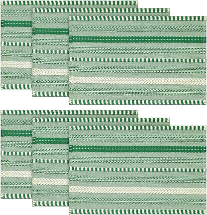 Artoid Mode Emerald Farmhouse Woven Braided Stripe Placemats Set of 6,12x18 Inch Seasonal Holiday Table Mats Party Kitchen Dining Decoration