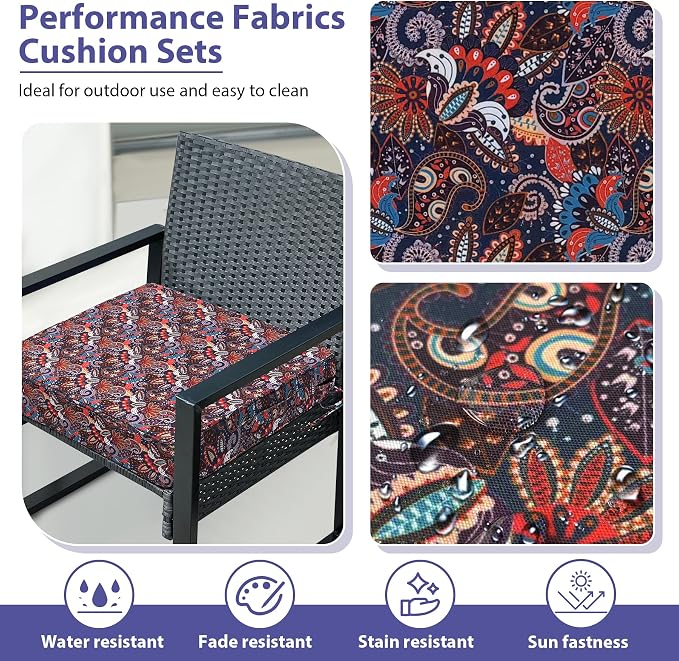 IPYNBAP Outdoor Chair Cushions Set of 4 -Waterproof Outdoor Seat Cushions for Patio Furniture, Patio Chair Cushion with Handle and Ties, Out Door Chair Pads,19x19x3-Square, Artistic Floral