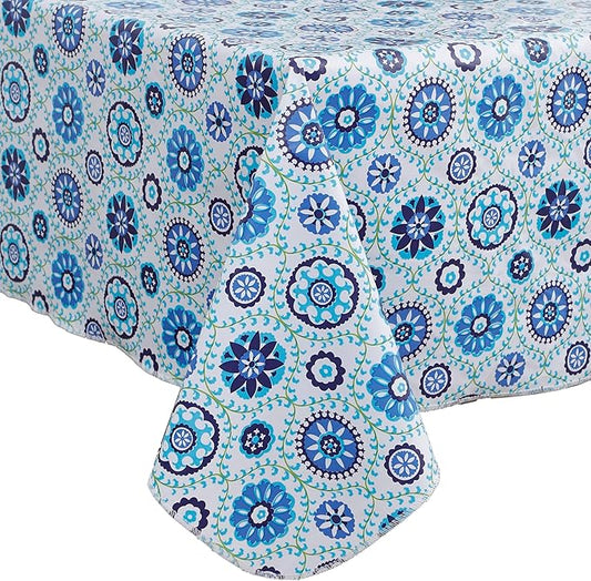 Heavy Duty Vinyl Tablecloth with Flannel Backing Waterproof Oil-Proof Plastic Table Cloth Stain-Resistant Wipeable Rectangle or Square Table Cover for Indoor and Outdoor (Floral Vine,60x84 Inch)