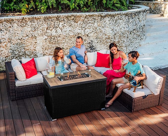 Nestl 43 Inch Fire Pit for Outdoor - 50,000 BTU Outdoor Propane Fire Pit Table with Lid, Rain Cover & Lava Rocks - Patio Fire Pit Table with Tempered Glass for Backyard Gatherings - Black