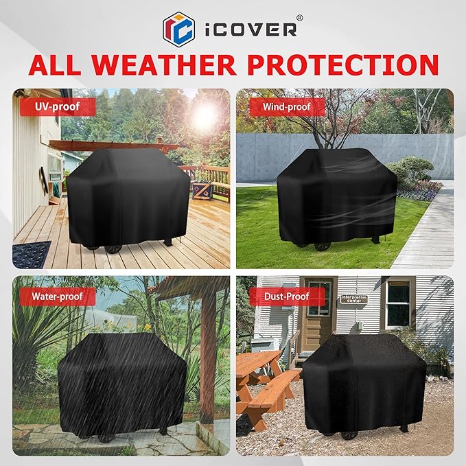 iCOVER 55 Inch Grill Cover, BBQ Grill Cover for Outdoor Grill, Anti-UV & Fade Resistant Gas Grill Cover, Waterproof Barbecue Grill Covers for Weber, Char-Broil, Nexgrill and More Grills.